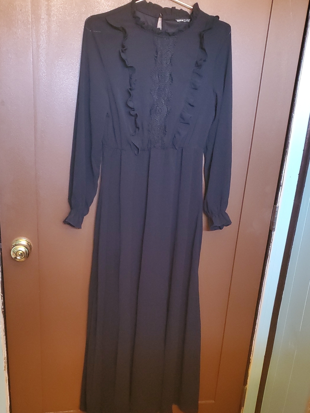 SHEIN Long Black Ruffle Front Dress
